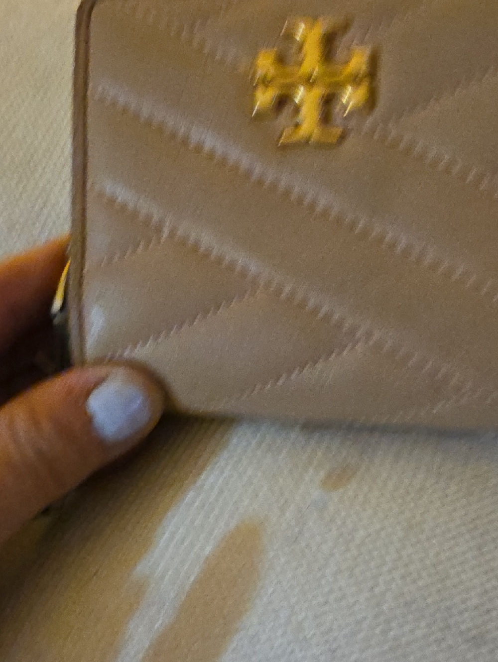 Tory Burch Quilted Small Wallet in Taupe with Gold Logo